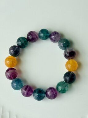 Chunky Fluorite Bracelet 13mm+ | Healing Crystal Bracelet | Unisex Colorful Stat
